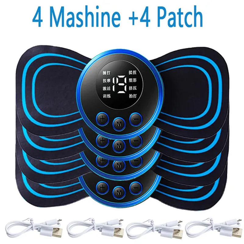 4PCS LCD Display EMS Neck Massage Electric Massager Cervical Neck Back Patch 8 Mode Pulse Muscle Stimulator Portable Relief Pain