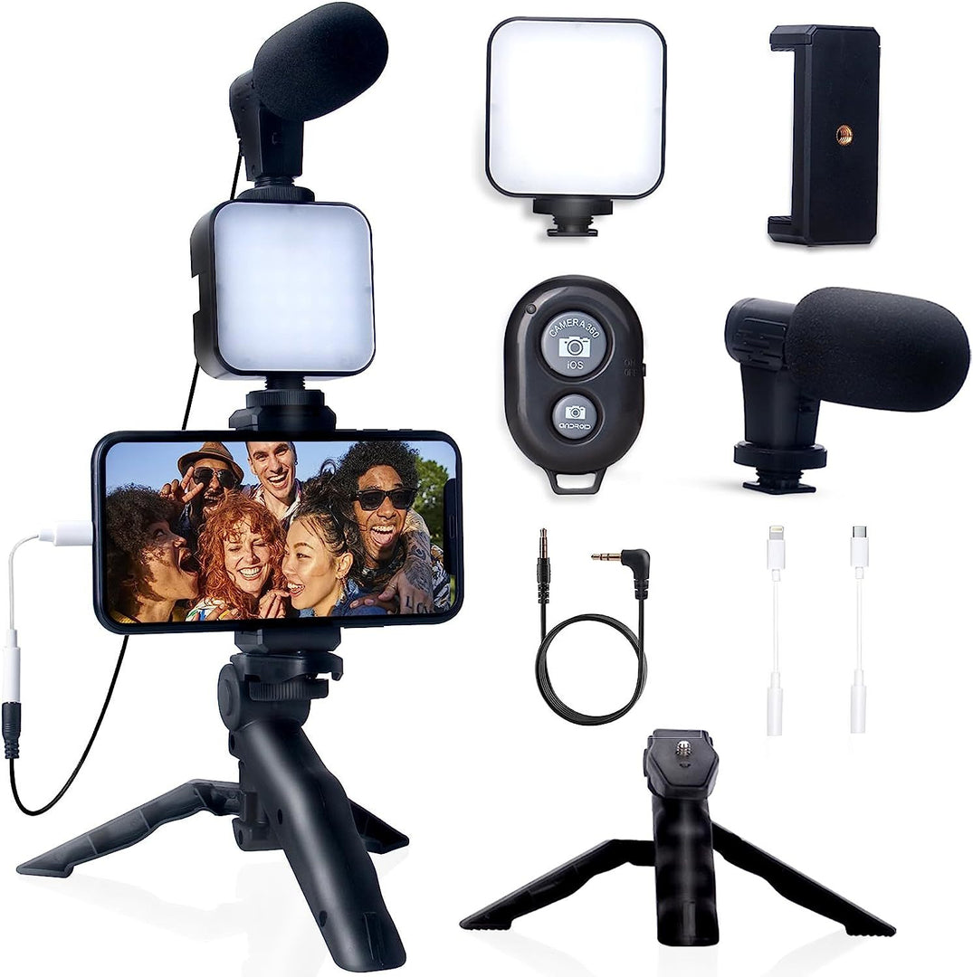 Smartphone Vlogging Kit for Iphone Android with Tripod Mini Microphone Starter Vlog Kit for Tiktok Live Stream Video Youtube